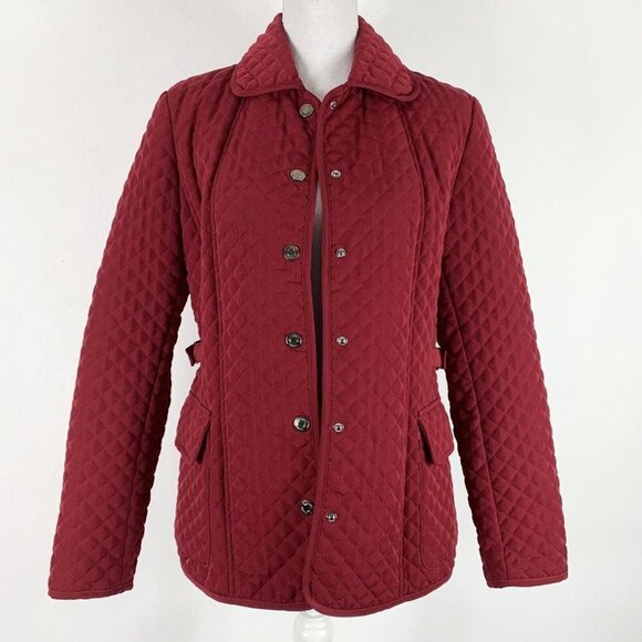 Esprit Small Jacket Coat Quilted Snap Button Up Red Pockets Long Sleeved Lined - Picture 1 of 6